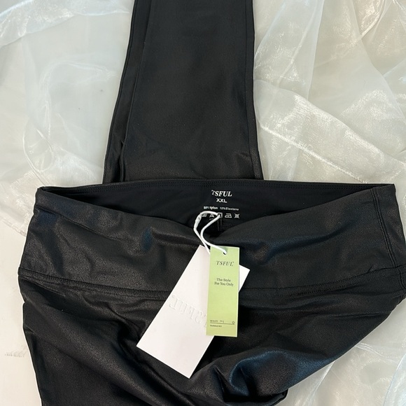 Faux Leather Leggings WomenTummyControlSeamless Stretch Pleather Pants XXL Black - Picture 7 of 8